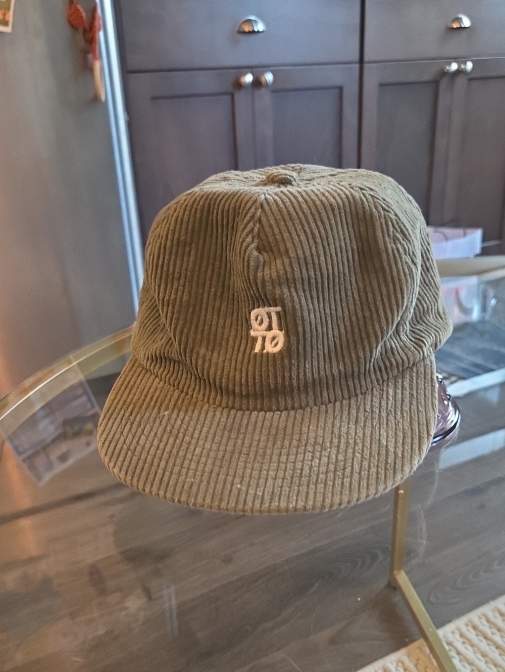 Corduroy 5-Panel Cap in Olive with Subtle Front Embroidery